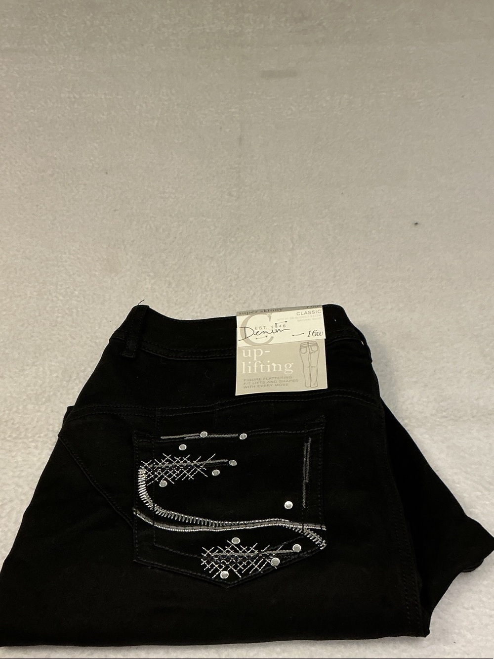 High-Rise Black Women’s Jeans with Embellished Back Pocket Sz 16W, 3301